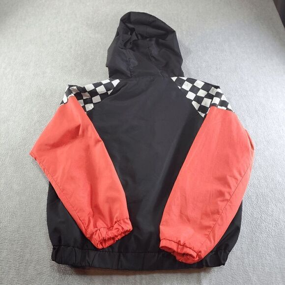 FOREVER 21 Jacket Womens Medium Black Red Check Mesh Windbreaker Hood 1/4 Zip - Picture 10 of 11